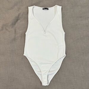 Zara Micro Ribbed Sweetheart Neckline Plunging Sleeveless Bodysuit